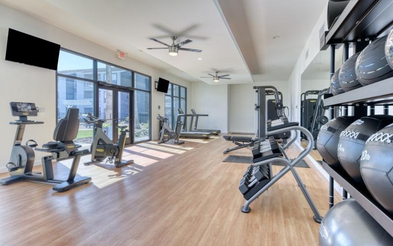 a gym with exercise equipment